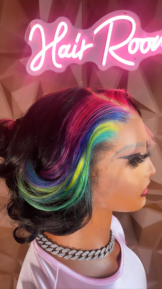 Custom Hd 13x4 rainbow strip wig